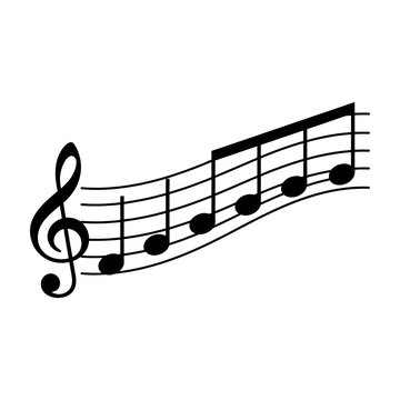 Music notes on a staff with a treble clef symbol in black ink