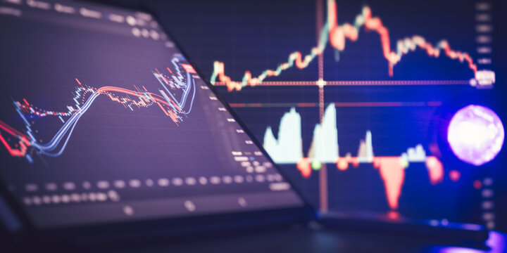 Global Economic Trends and Financial Volatility Concept with Glowing Digital Trading Charts on Screen