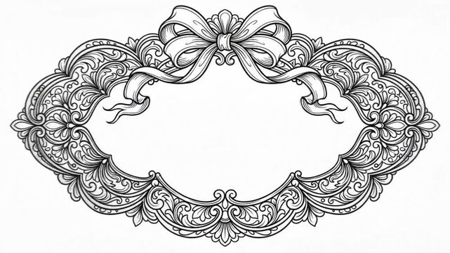 Vintage ornate pencil sketch border frame with ribbon bow detail