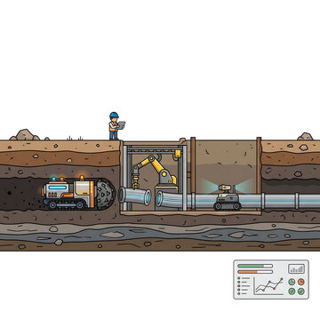 Underground pipe installation and tunneling construction illustration
