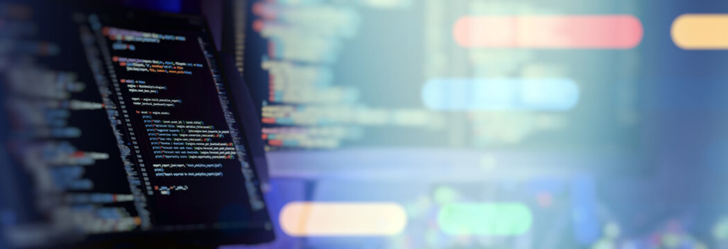 Digital technology industry concept development of programming and coding technologies.