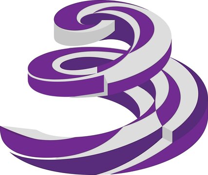 Three dimensional purple and white spiral vortex icon for modern branding.