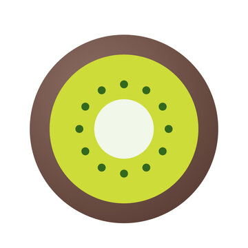 Flat vector kiwi slice with fresh lime green pulp and tiny seeds in a simple round fruit icon design