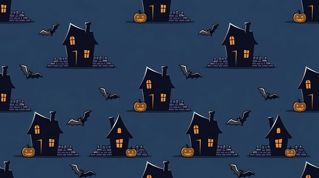 Spooky Halloween seamless pattern with haunted houses