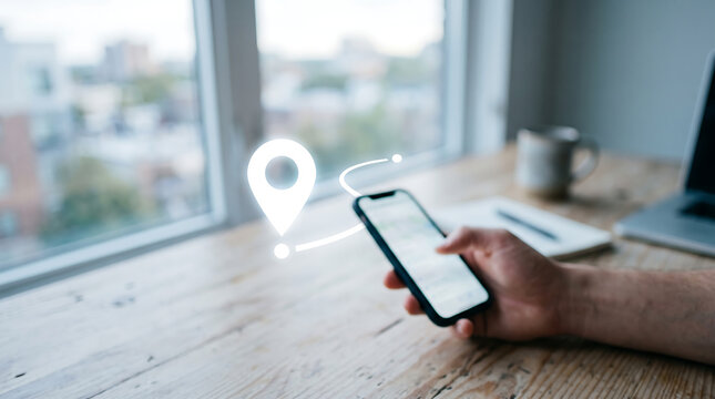 Smartphone Displaying Map Route with Glowing Location Pin Navigation and Travel Concept
