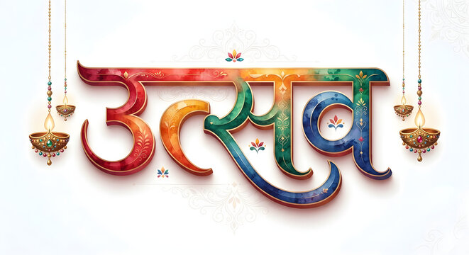 Indian modern festival Utsav typography logo banner poster concept on background.