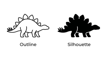 Stegosaurus Outline and Silhouette: A clear depiction of a stegosaurus, showcasing both its outline and silhouette for versatile graphic design use. © jabed