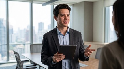Fototapeta premium Professional Male Business Consultant Working on Tablet
