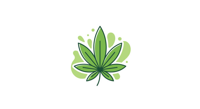 Minimalist flat vector illustration of a green cannabis leaf on a white background.