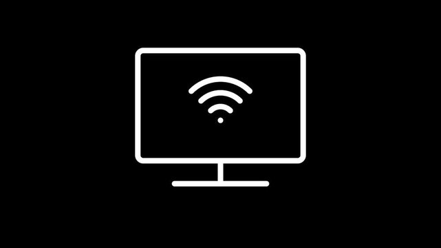 Minimalist Computer Monitor Icon Animation with Wi-Fi Connection Symbol Loading