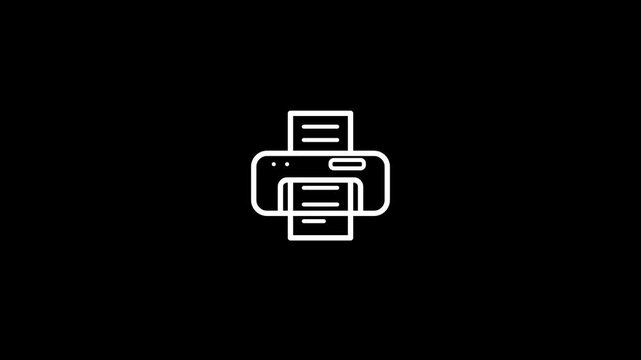 Animation of a Minimalist White Line Printer Icon Printing a Paper Document File