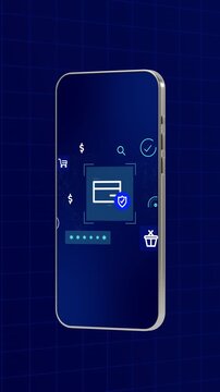 Mobile smartphone screen tracking digital credit card checkout authentication, shopping cart, and protection.