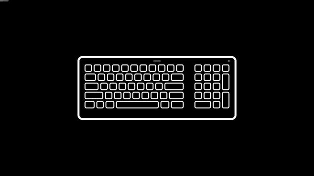 Minimalist White Line Animation of a QWERTY Computer Keyboard Layout on Black