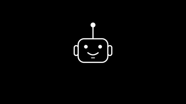 Minimalist White Line Art Robot Head Animation Appearing on Black Backgrounds