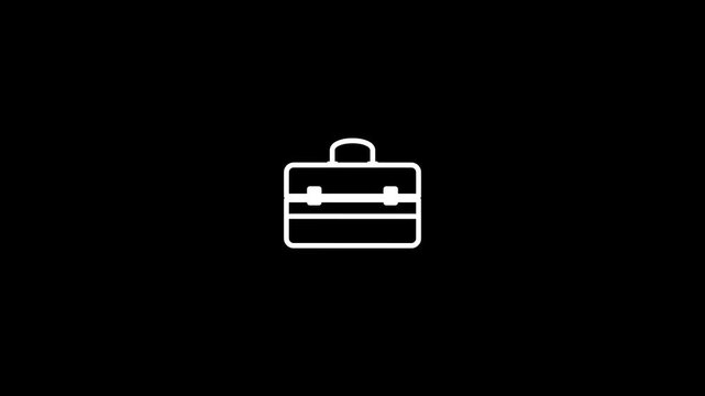 Minimalist White Line Art Icon of an Open Briefcase Opening and Closing