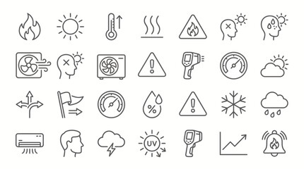 Fototapeta premium set of hot temperature icons, fire, heat, sun