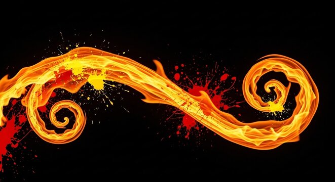 Dynamic fiery swirl explosion with vibrant flames and sparks creating an energetic and captivating visual effect perfect for dramatic themes or intense action scenes