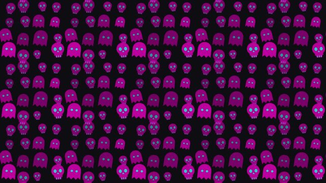 Vibrant Neon Purple Ghost Pattern Seamless Grid for Digital Backgrounds 4k Motion Loop