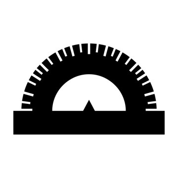 Black silhouette of a protractor icon on white background for geometry education