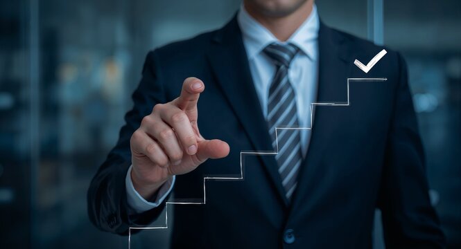Business success goal achievement businessman drawing checkmarks virtual staircase steps success marker planning progress goal setting, featuring Business Planning and Checkmarks Goal Setting, web use