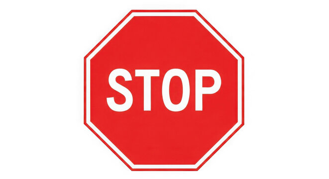 Red octagonal stop sign symbol featuring bold white text and a clean geometric border line.