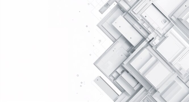 Deploy minimal techno shapes interwoven with negative white zones forging dynamic tile synergy for future driven brand visuals, featuring Brand Synergy and Tile Design, with White Balance, for web use