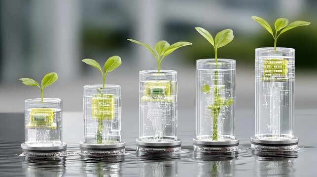 lab analyzing soil and water samples with digital sensors and natural elements