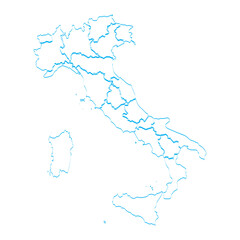 Fototapeta premium Blue outline map of Italy showing regions and borders on a clean white background