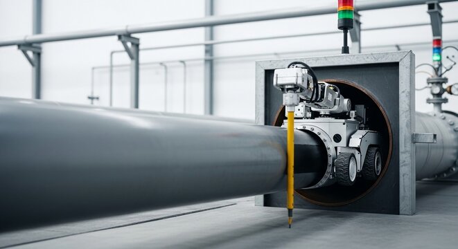 Advanced robotic system conducting internal inspection of large diameter industrial pipeline