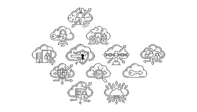 Set of handdrawn cloud computing and network security icons