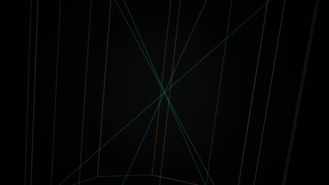 Looping colored neon laser lines crossing in darkness creating geometric patterns