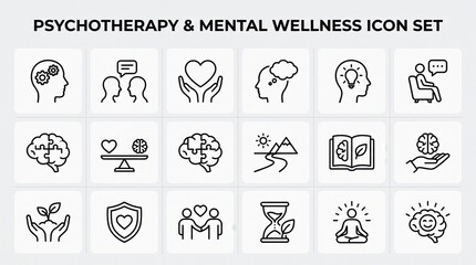 Fototapeta premium Psychotherapy and Mental Wellness Icons Set on White Background