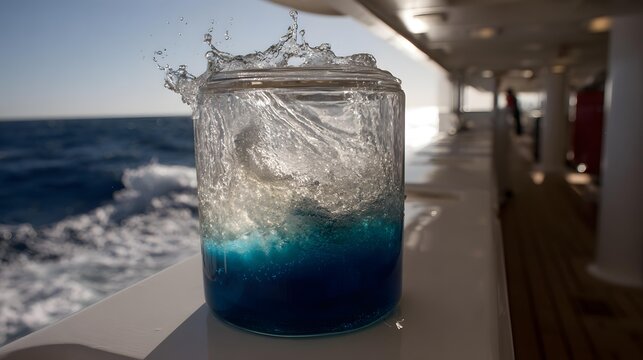 laboratory analyzing ocean samples with blue tones and scientific instruments