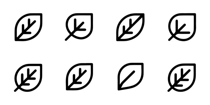Minimalist black line art leaf icons for clean design projects, eco branding, and environmental concepts.