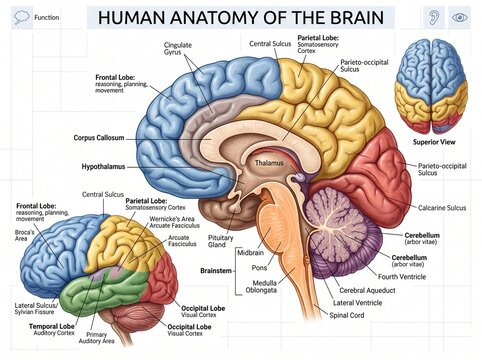 Human Brain Anatomy Sagittal View Labeled Diagram