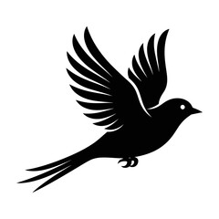 Fototapeta premium Black silhouette bird flying in air with wings spread wide open