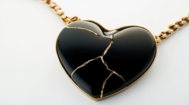 reconnected. A broken necklace reconnected, pendant closing into a heart shape, macro detail on the clasp. lifestyle magazines.