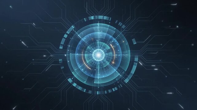 Luminous enterprise data core with layered digital structures and flowing information pulses, ideal for cloud systems, AI infrastructure, analytics, and digital transformation.
