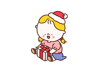 Girl happily holding a gift box, christmas present or holiday celebration concept