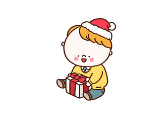 Boy happily holding a gift box, christmas present or holiday celebration concept