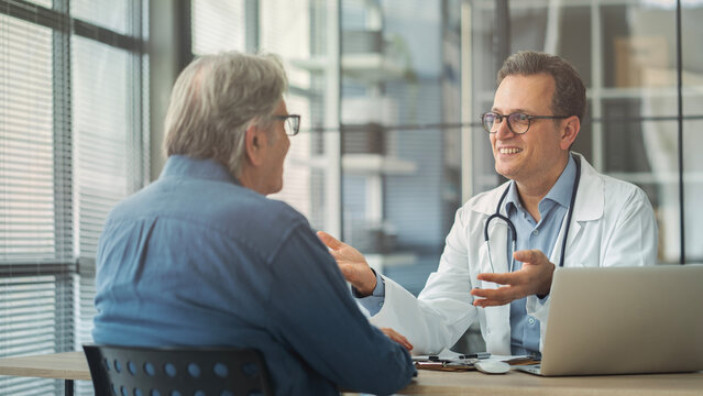 Talking to a patient during a consultation
