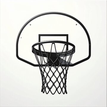 Empty basketball hoop with white backboard and net.