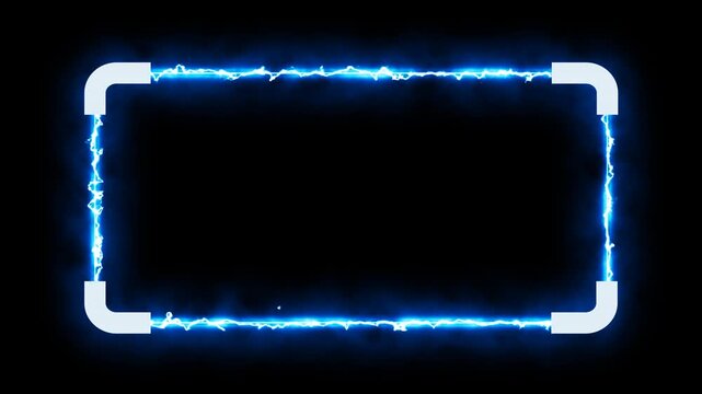 Overlay frame with a glowing blue neon rectangular alpha channel border ideal for adding a vibrant touch to digital designs and social media graphics.