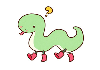 Fototapeta premium Snake feeling uncomfortable with newly grown legs wearing boots, drawing legs on a snake idiom or unnecessary addition concept