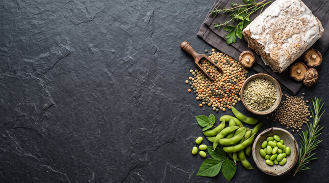 Assortment of Healthy Plant-Based Protein Foods.