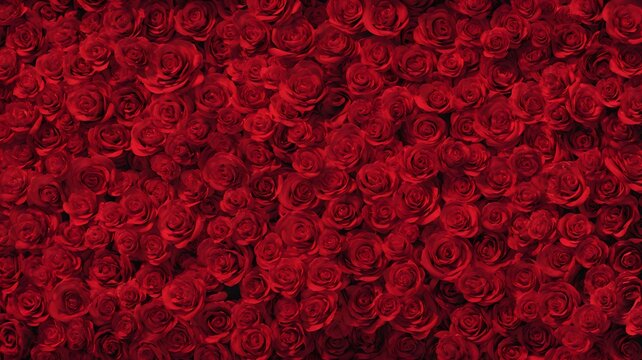 Luxurious red rose background filled with blooming flowers, creating a rich romantic floral texture for Valentine's Day, wedding, love, luxury branding and elegant designs