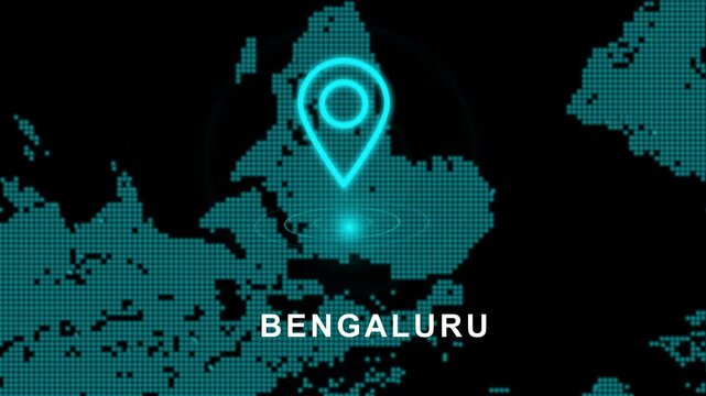 Bengaluru India Silicon Valley Tech Hub Pointed on Digital Map - Futuristic HUD Interface for IT Industry Navigation Logistics and Global Business Motion Graphic Video Asset
