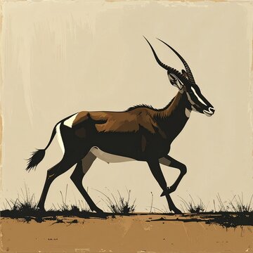 Illustration of a running springbok antelope in savanna.