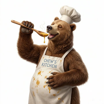 Bear Chef Tasting Spoon Bliss Cooking Isolated White - Generative AI