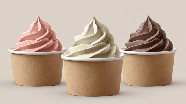 Berry, vanilla and chocolate soft serve ice cream mockup in a collection of empty paper cup packaging templates, isolated food packaging design presentation with blank cups for branding, label, logo, 